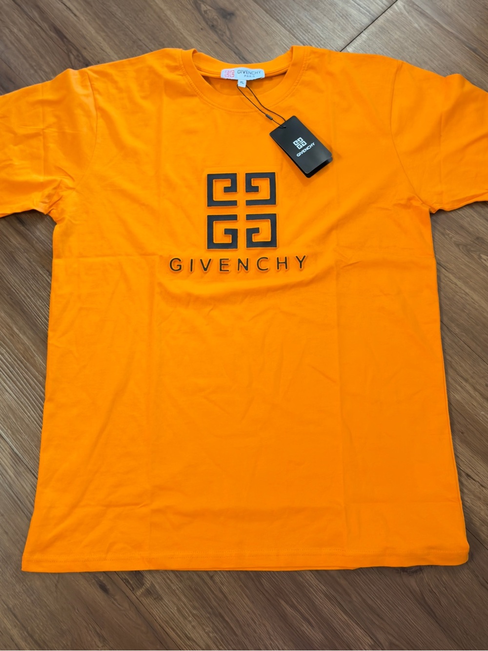 Givenchy Orange Cotton Logo Tee with Black Emblem